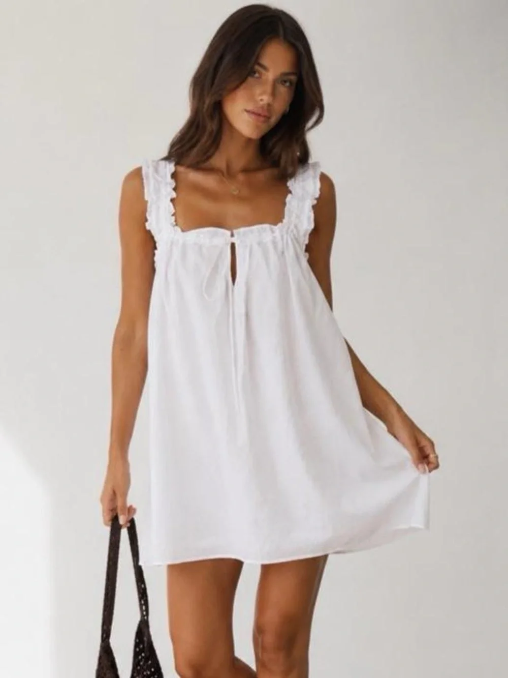 Princess Polly White Ruffle Strap Mini Dress
